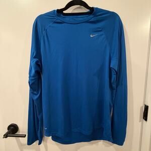 Nike Mens Long Sleeve Dri-fit Shirt Blue Medium Running UV Protection
